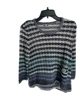 JM Collection Blue Striped Knit Pullover Sweater Women's Size PP Small Petite